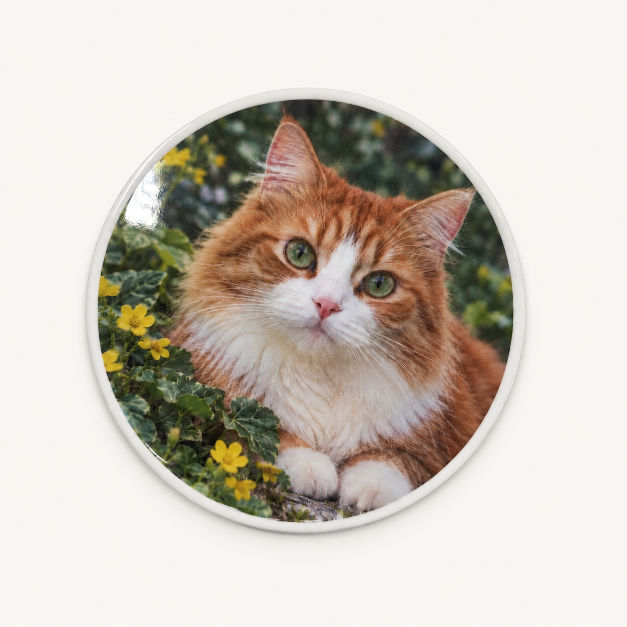 Round ceramic photo concept with white border